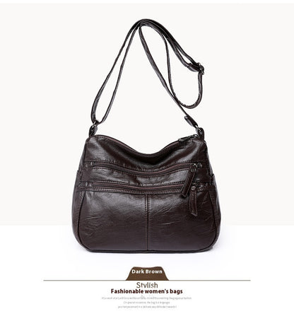 messenger bag shoulder washed soft leather middle aged and elderly versatile