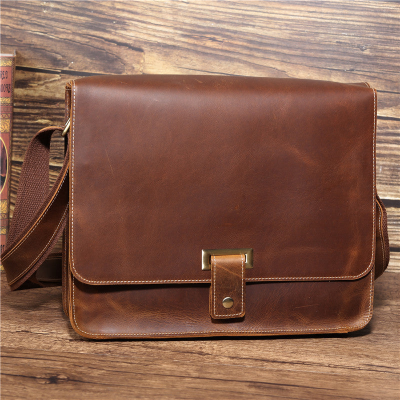 retro crazy horse leather mens shoulder messenger bag