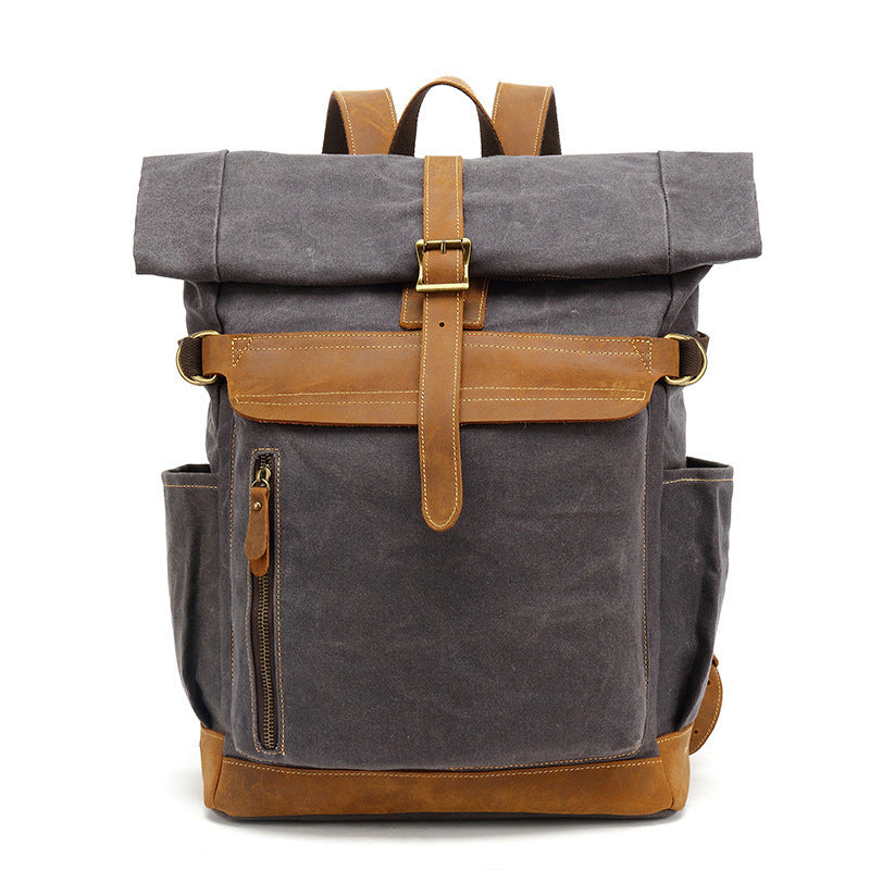 backpack crazy horse leather leisure travel bag mens backpack oil wax handheld canvas computer