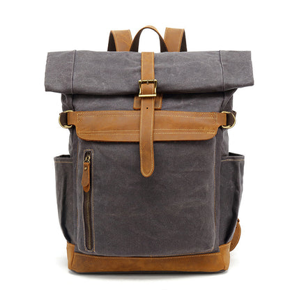 backpack crazy horse leather leisure travel bag mens backpack oil wax handheld canvas computer