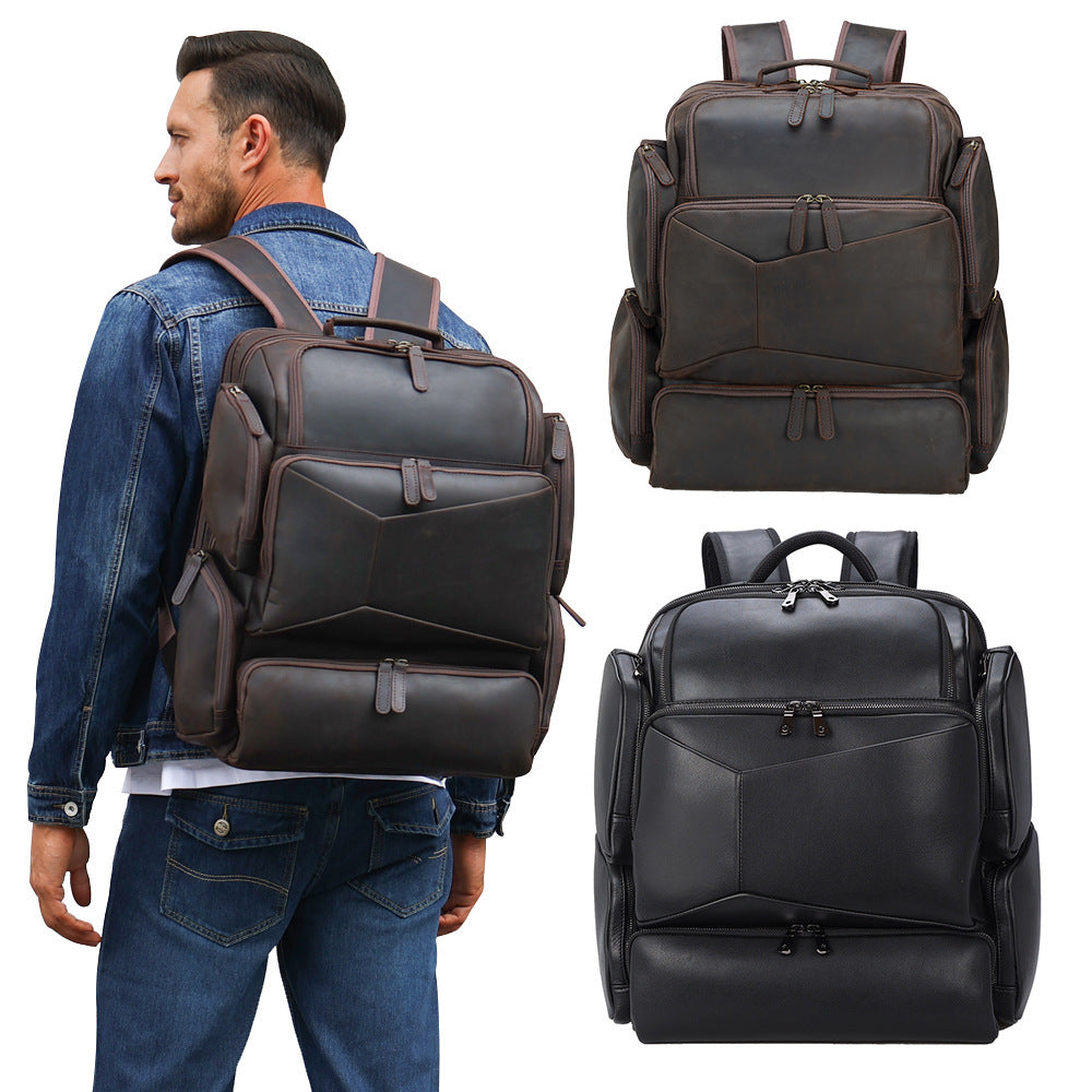 vintage travel genuine leather 17 inch outdoor large capacity crazy horse computer backpack