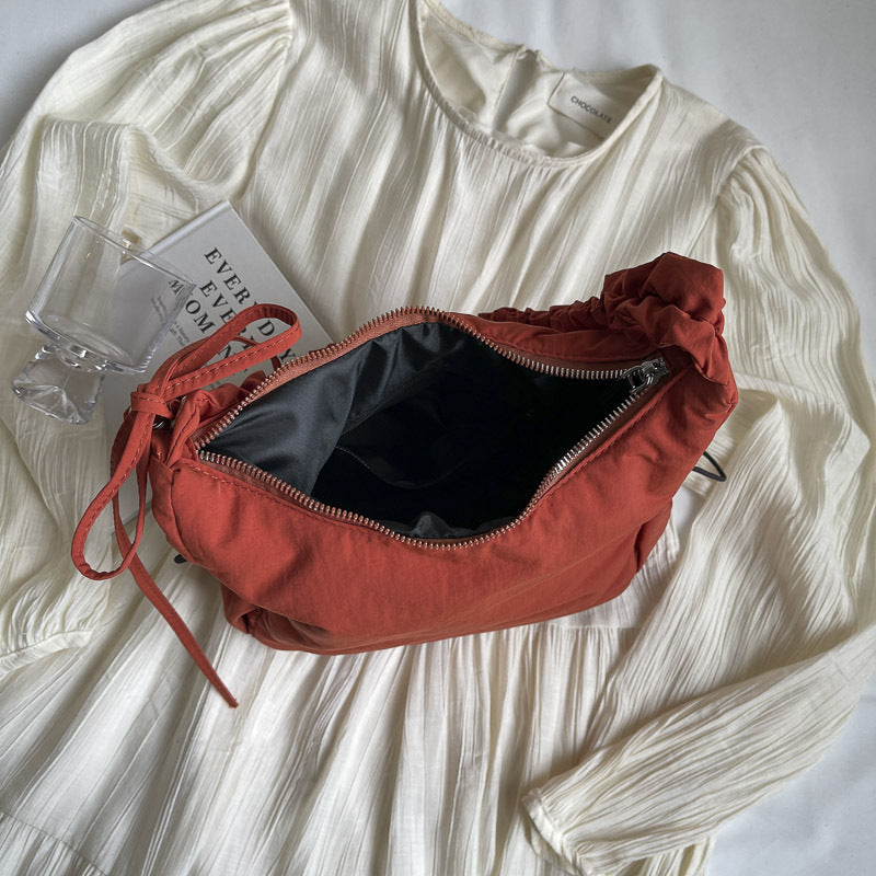 womens drawstring ruffle cloud portable shoulder messenger bag
