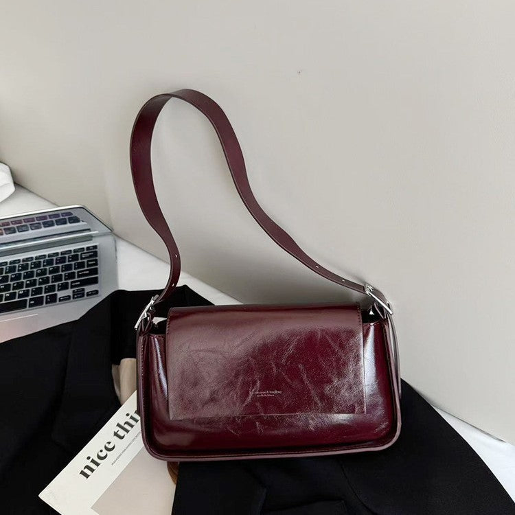 fashion winter all matching oil wax leather shoulder underarm bag