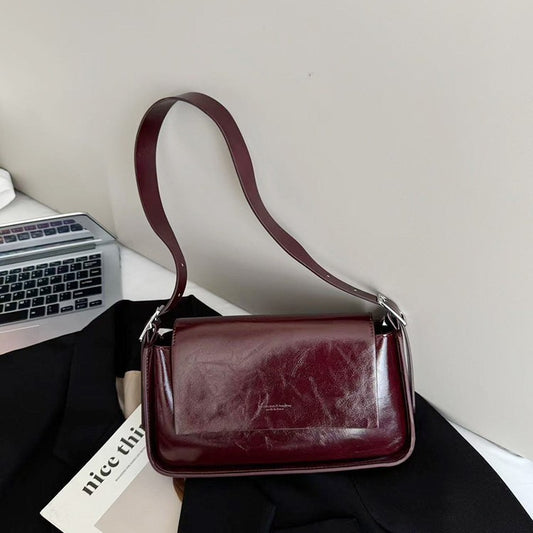 fashion winter all matching oil wax leather shoulder underarm bag