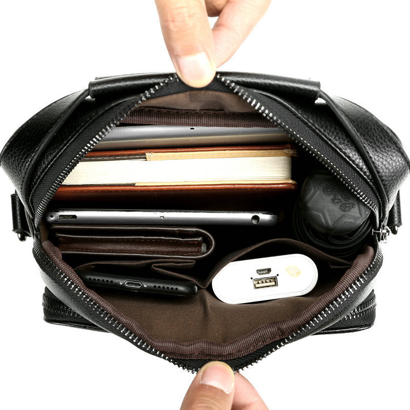 mens business casual crossbody vertical and portable design large capacity shoulder leather backpack