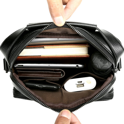 mens business casual crossbody vertical and portable design large capacity shoulder leather backpack