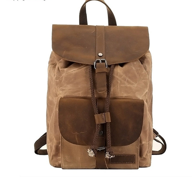 waterproof outdoor travel crazy horse leather casual nylon mens backpack canvas bag