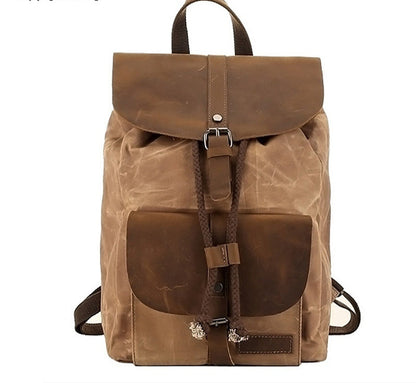 waterproof outdoor travel crazy horse leather casual nylon mens backpack canvas bag