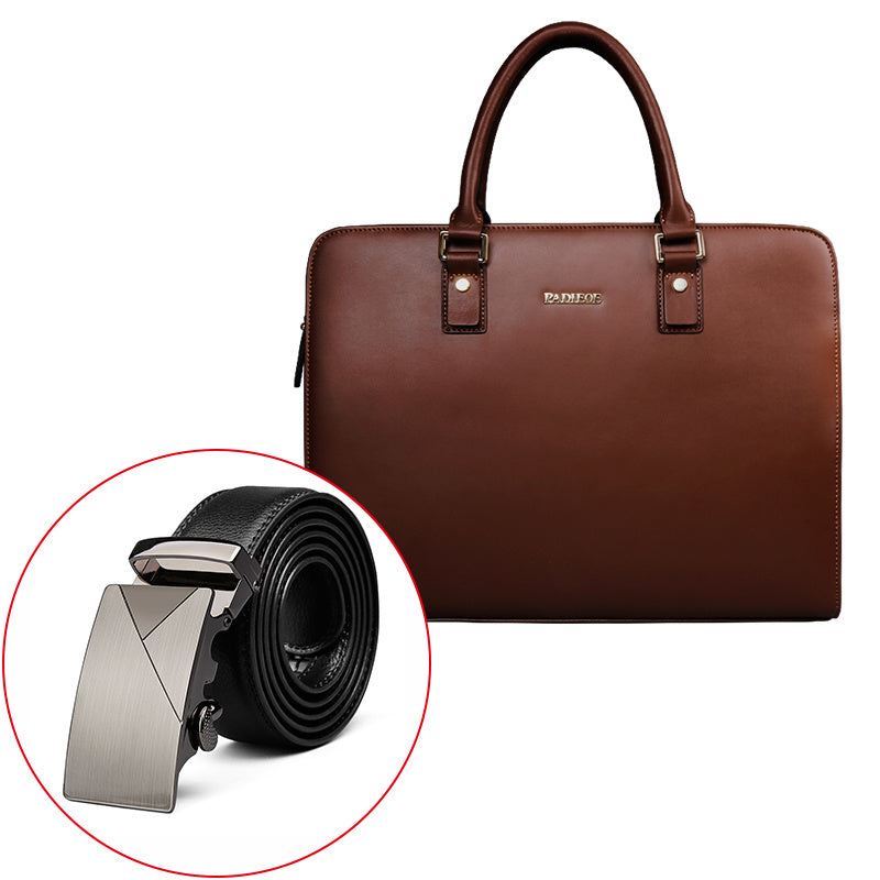 real cowhide mens bag briefcase business handbag