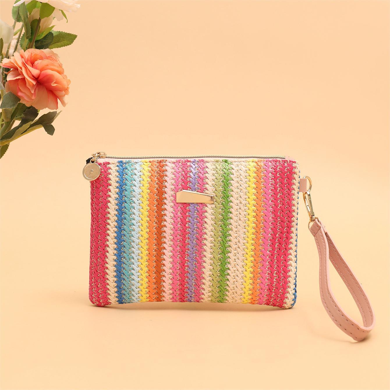 online influencer rainbow woven bag clutch coin purse