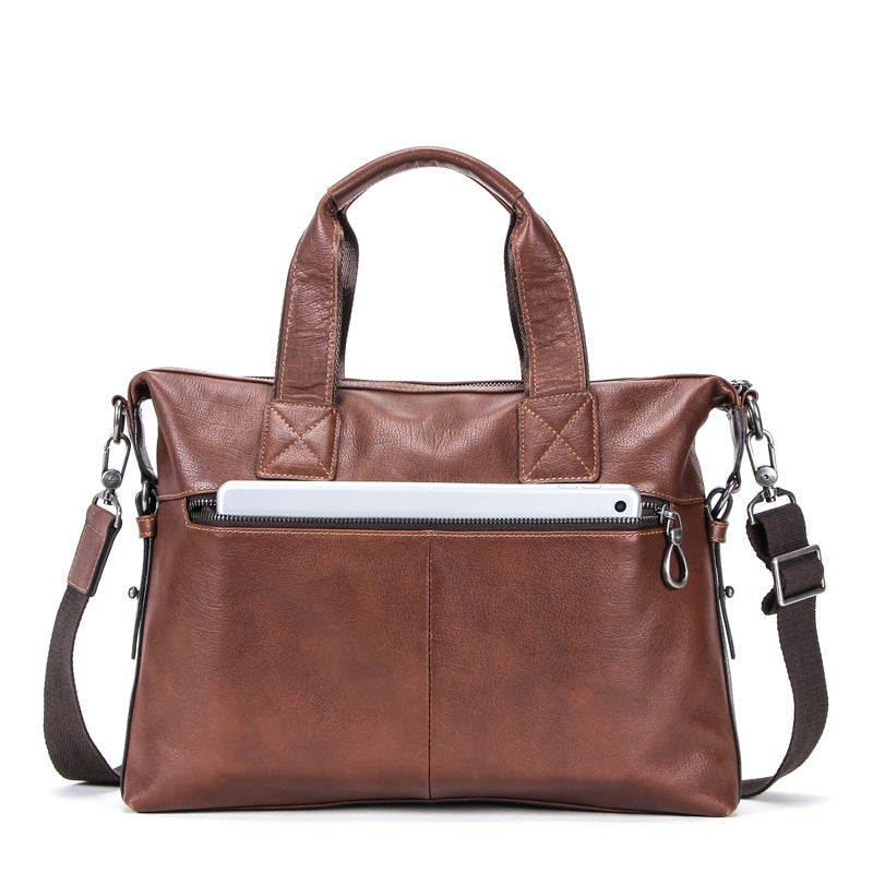 computer vegetable tanned leather portable briefcase casual leather mens bag