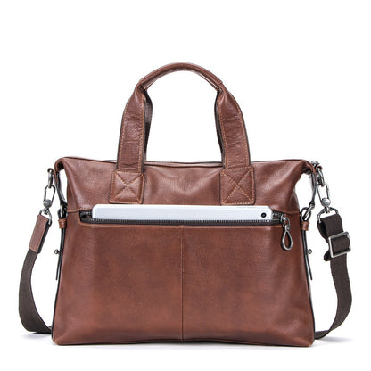computer vegetable tanned leather portable briefcase casual leather mens bag