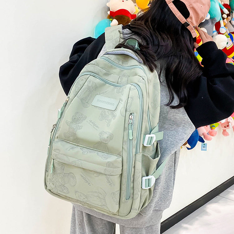 cute bears print backpack fashion versatile large capacity travel bags women junior high school students schoolbag girls campus bag