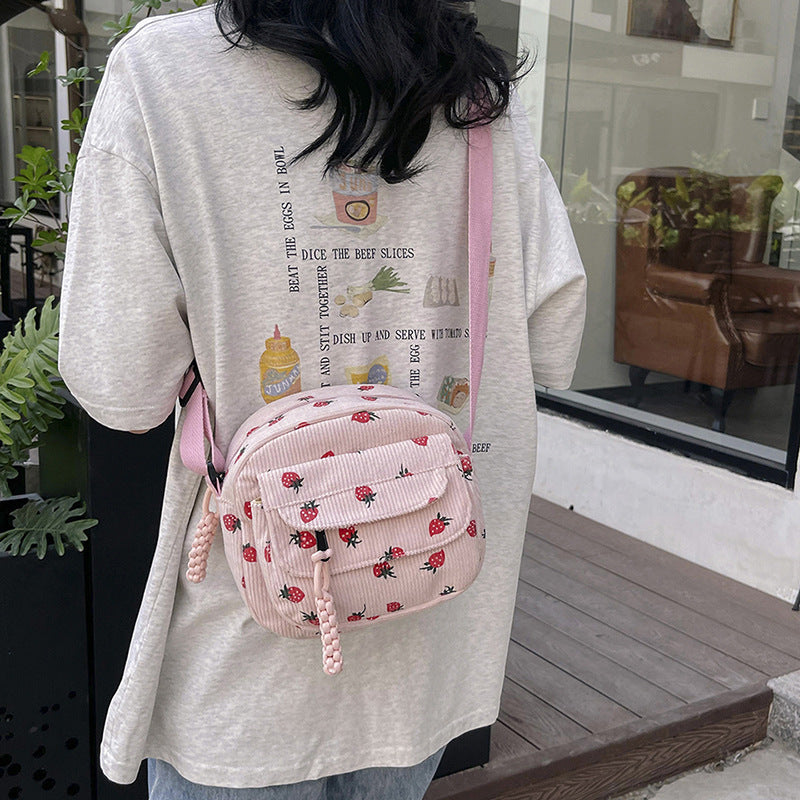 corduroy cloth bag womens strawberry printing