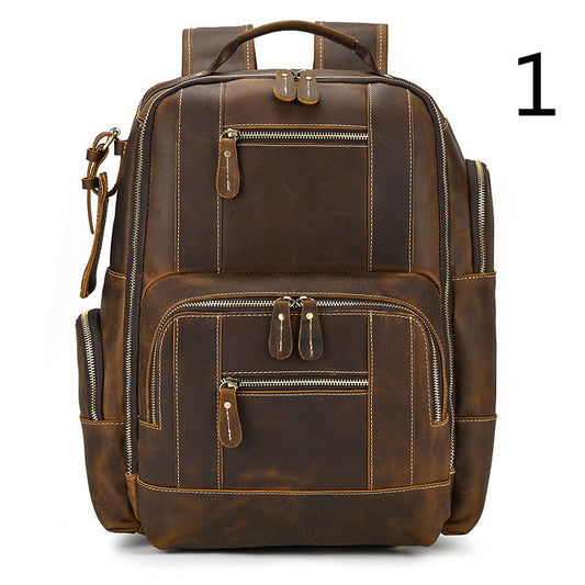 mens retro backpack student school bag large capacity leather backpack