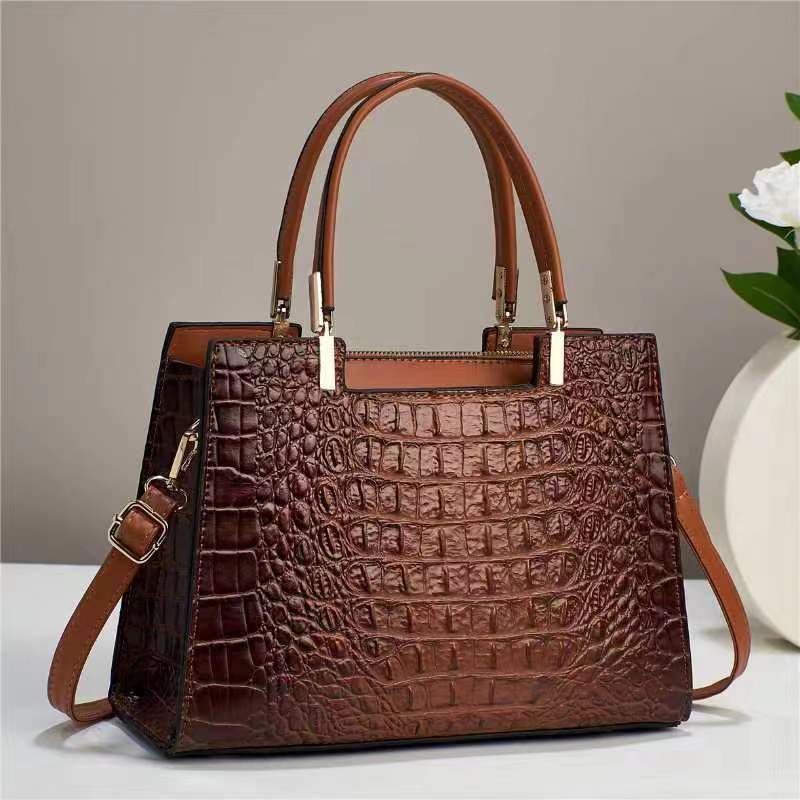 womens fashion casual crocodile pattern large capacity handbag