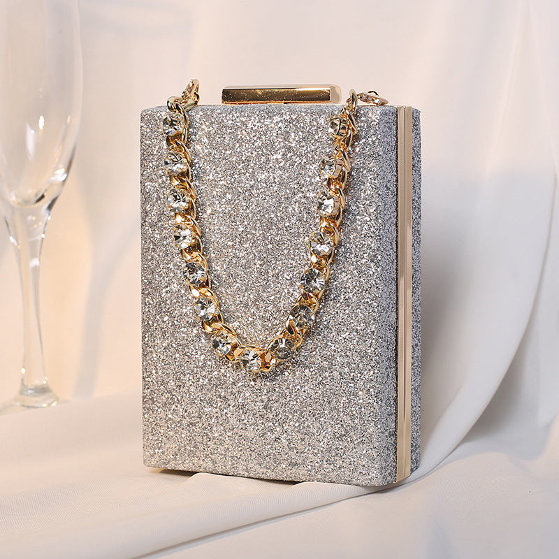 new style dinner bag with rhinestone chain portable messenger small square