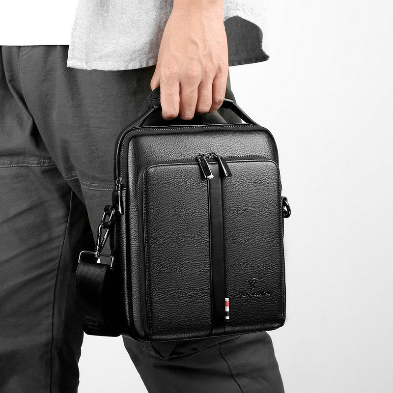 mens business casual crossbody vertical and portable design large capacity shoulder leather backpack
