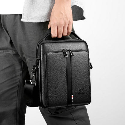 mens business casual crossbody vertical and portable design large capacity shoulder leather backpack