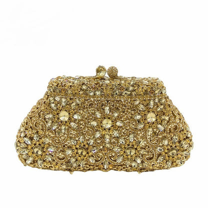 shell shaped metal diamond studded rhinestone dinner bag