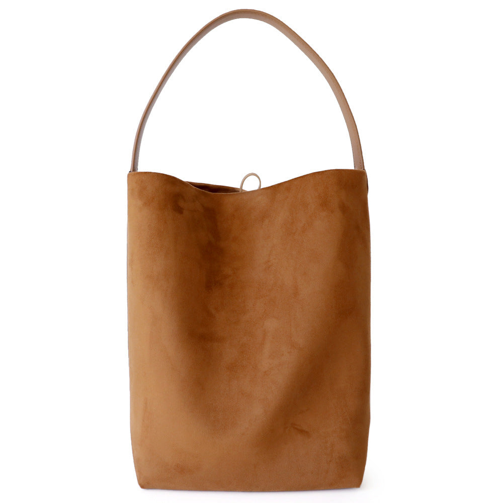 idle style large capacity suede cowhide bucket bag