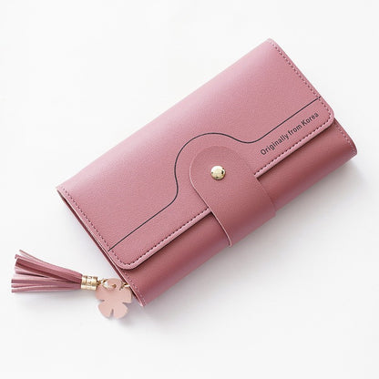 geometric alphabet buckle clutch tassel petal long ladies wallet