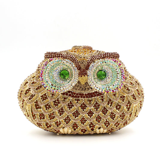 womens european and american owl dinner clutch bag with colored diamonds