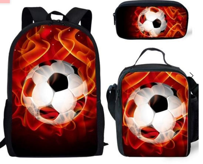 football print childrens three piece backpack satchel big pen bag student backpack