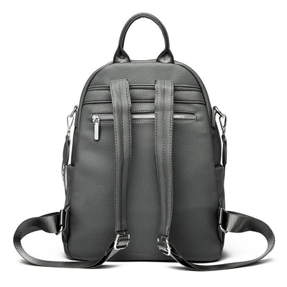 Large Capacity Soft Leather Student Backpack Trendy Travel Bag