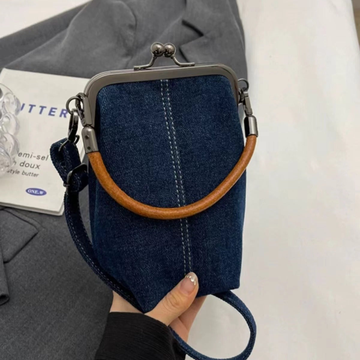 fashion casual denim messenger bag womens handbag