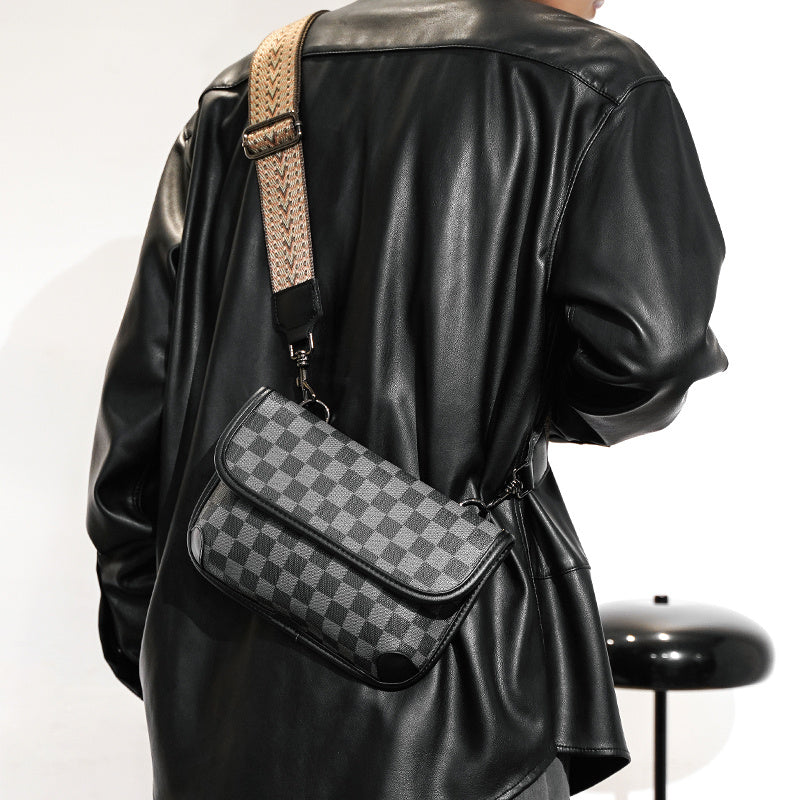 fashion leather check pattern shoulder bag street