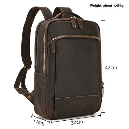 double zipper main bag genuine leather large capacity crazy horse leather outdoor travel leisure backpack