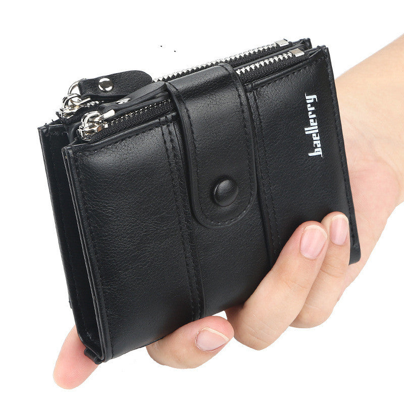 mens new double zipper creative short wallet