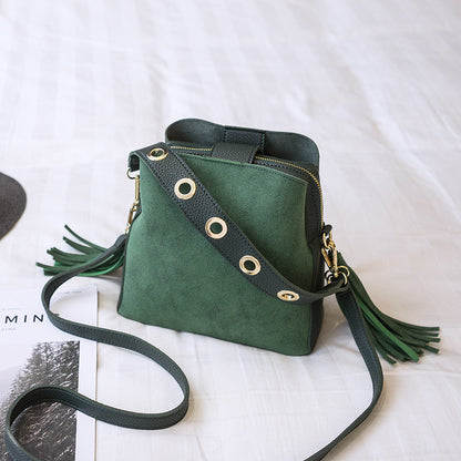 spring-new-frosted-tassel-bucket-bag-korean-version-of-the-wild-shoulder-bag-female-handkerchief-retro-messenger