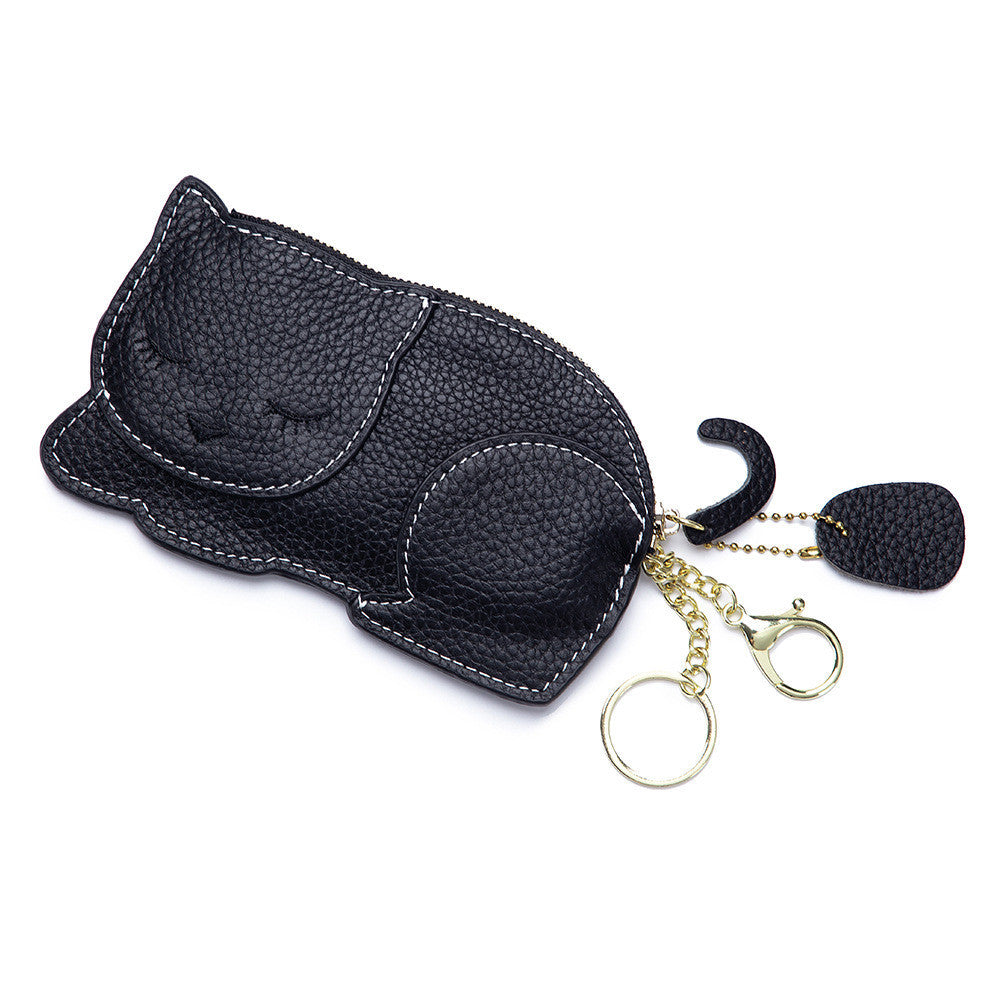 cat ultra thin coin purse genuine leather internet celebrity key bag