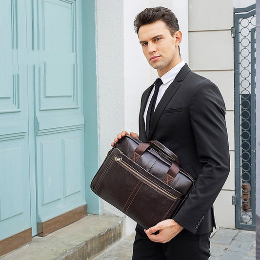 mens business cowhide laptop bag