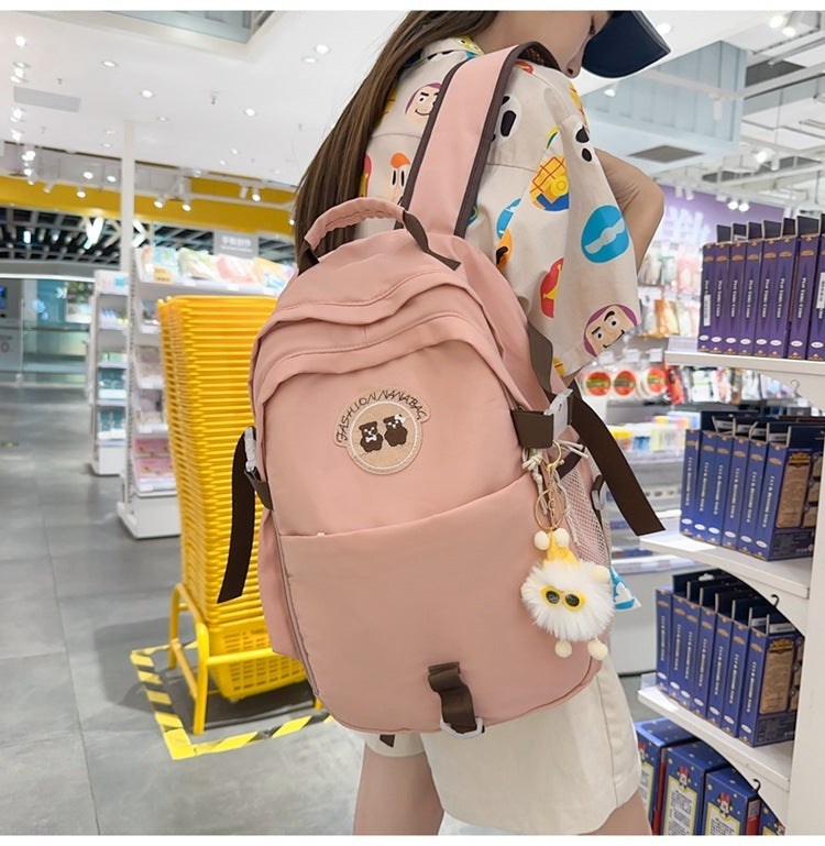 junior high school student bear schoolbag good looking korean female travel backpack