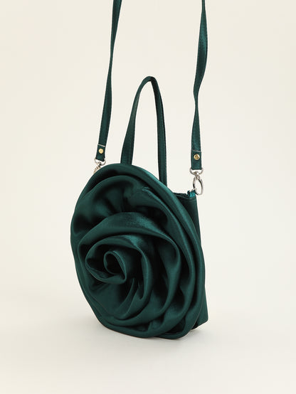 satin satin three dimensional rose flower shape portable crossbody party wedding female dinner bag