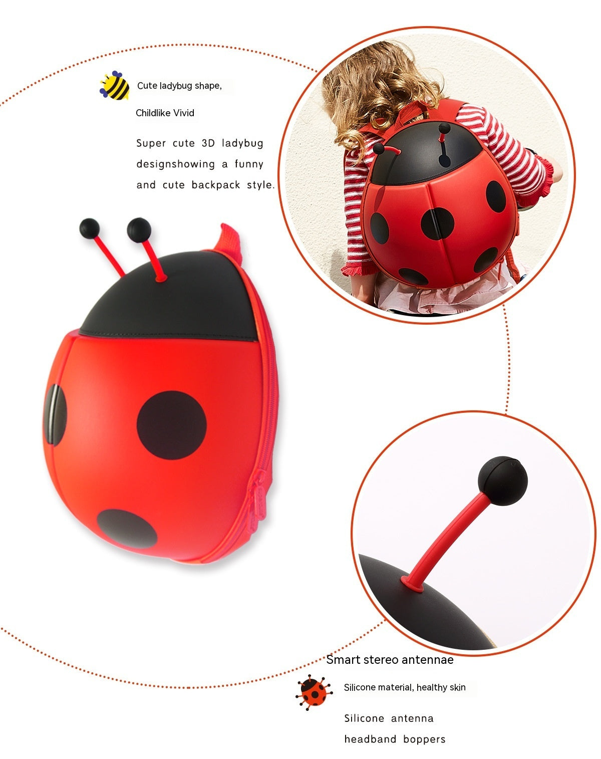 cute ladybug backpack childrens schoolbag cartoon