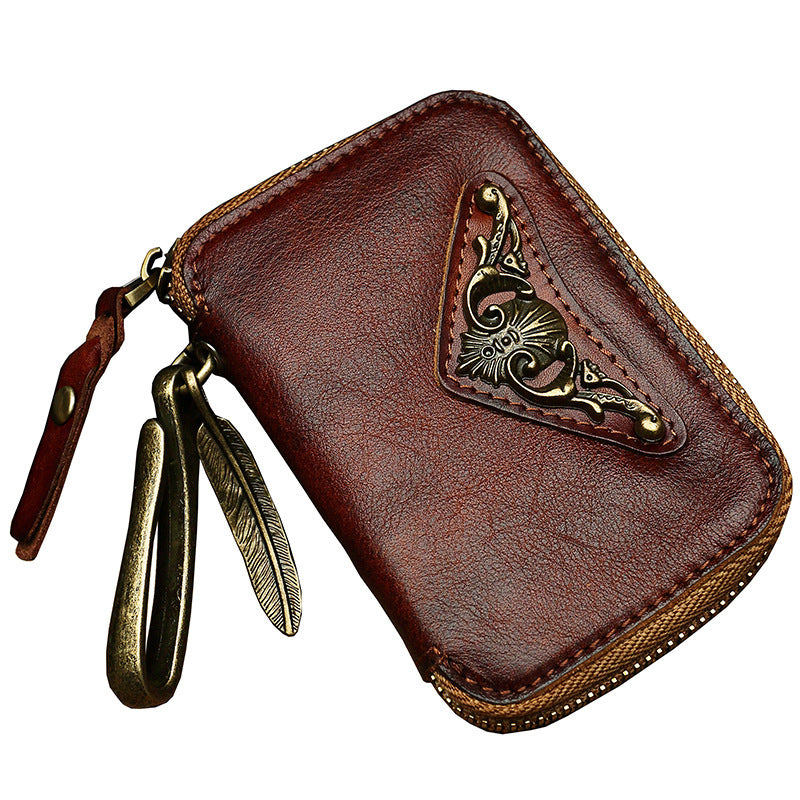 handmade cowhide mens leather key bag personality