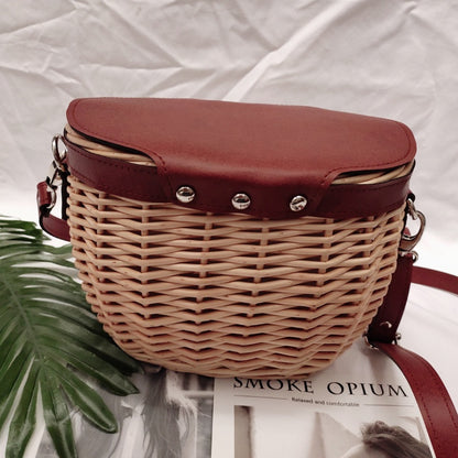 womens round hand woven handbag