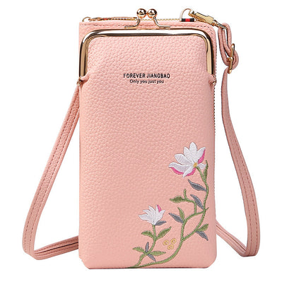 fashion litchi embroidery crossbody shoulder bag