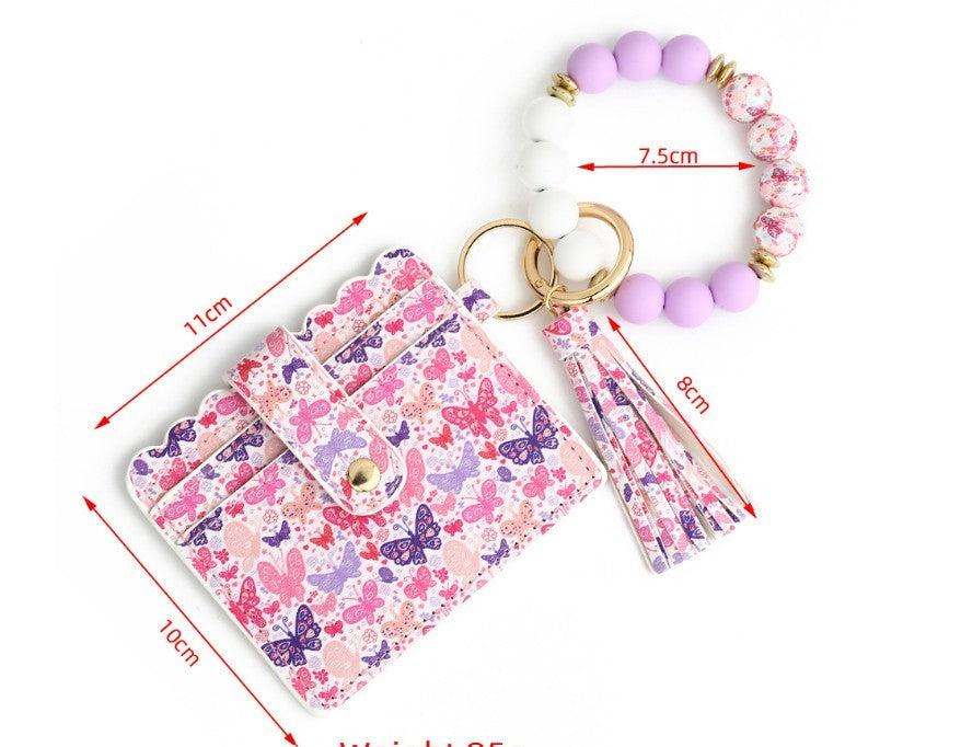 love polyurethane card holder silica gel key chain european and american printed silicone beads bracelet womens wallet