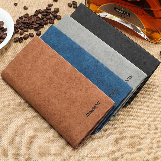 mens wallet long retro thin frosted soft