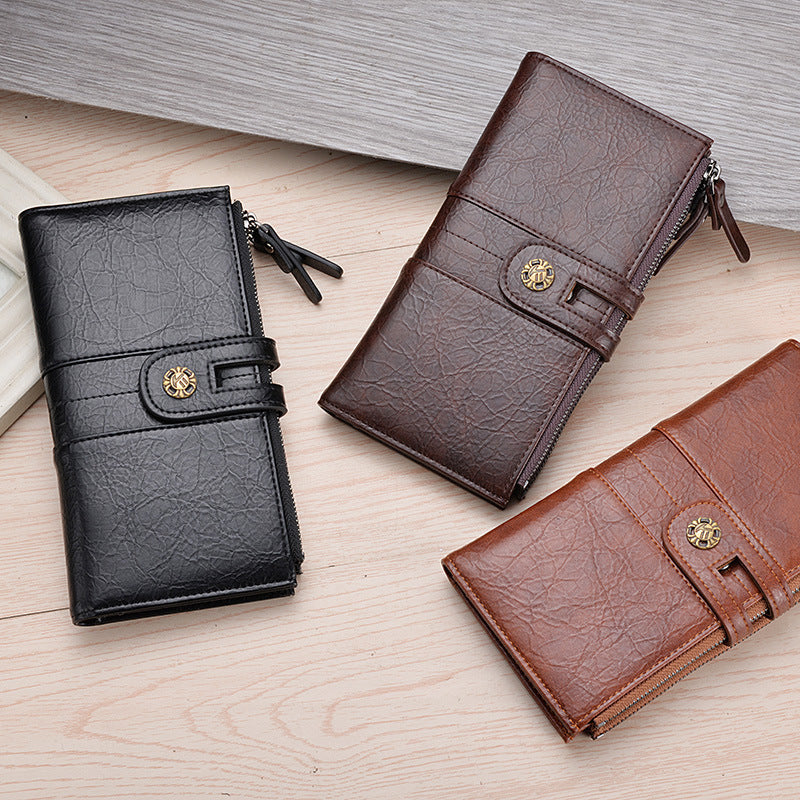 mens wallet pu long wallet retro hand phone bag buckle