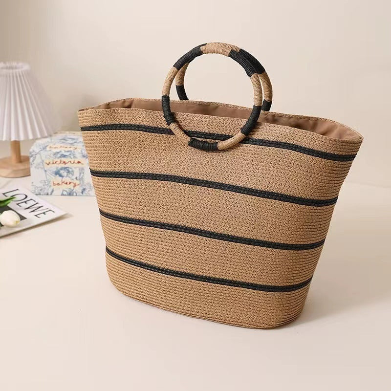 large capacity round early woven summer all matching woven shoulder beach bag handbag