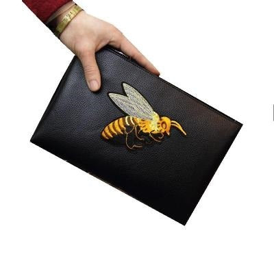 bee embroidered mens handheld envelope bag