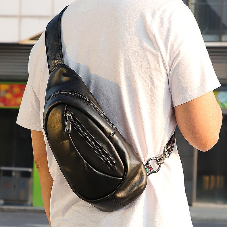 genuine leather mens chest bag one shoulder leisure sports