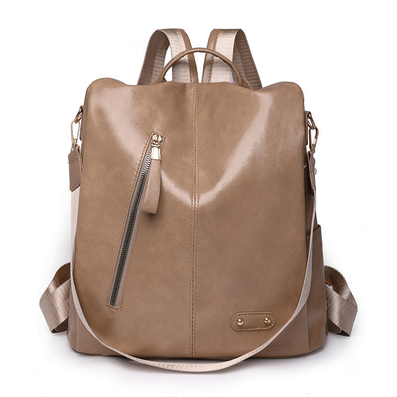 simple large capacity soft leather retro backpack