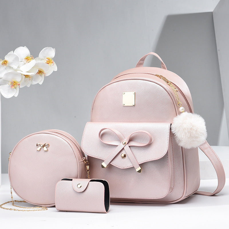 fashion womens bags pu bow composite bag young girl student cute shoulders backpack crossbody bags coin purse 3pcs set